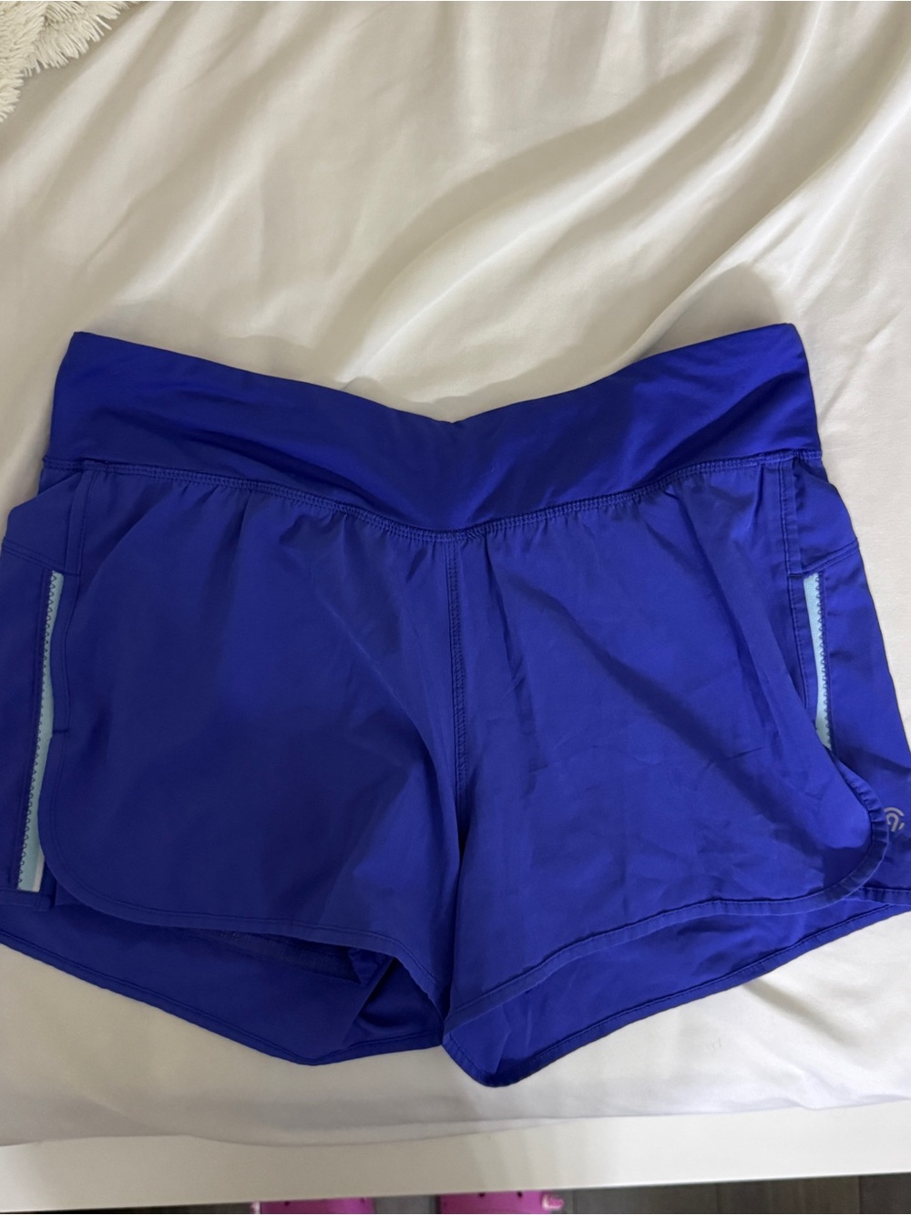 Champion Women's Royal Blue Athletic Shorts with Light Blue Zip Trim
